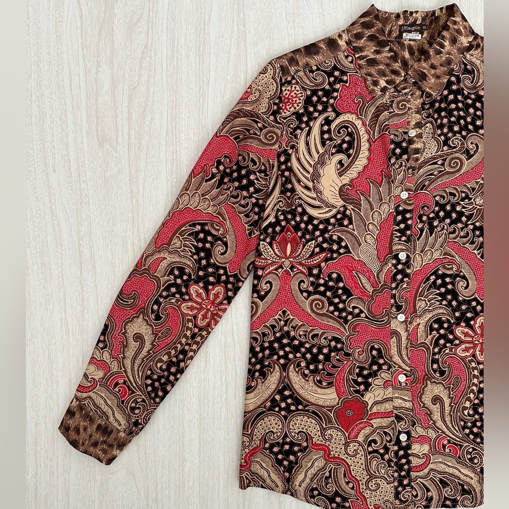 J. McLaughlin Paisley Button Down Shirt - Red and Cheetah Print - Picture 4 of 12